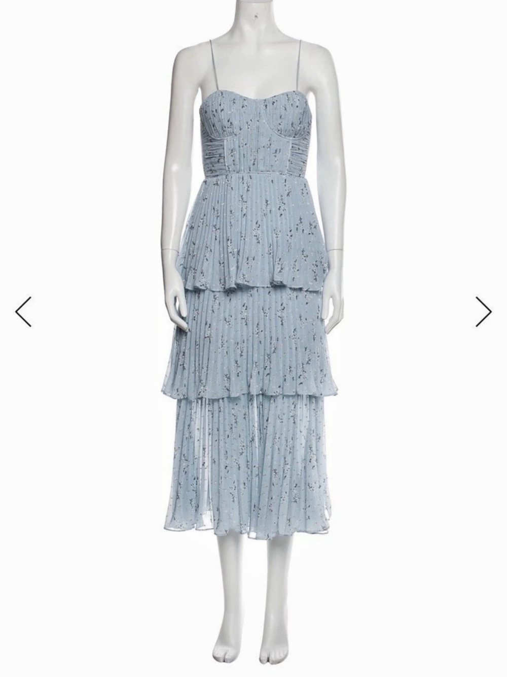 Self-Portrait Tiered Floral-Print Chiffon Midi Dress Blue